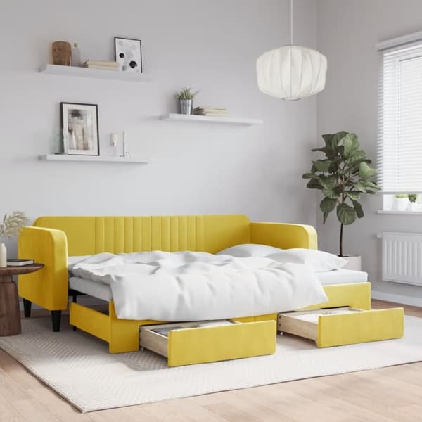 vidaXL daybed med udtræk og skuffer 80x200 cm velour gul