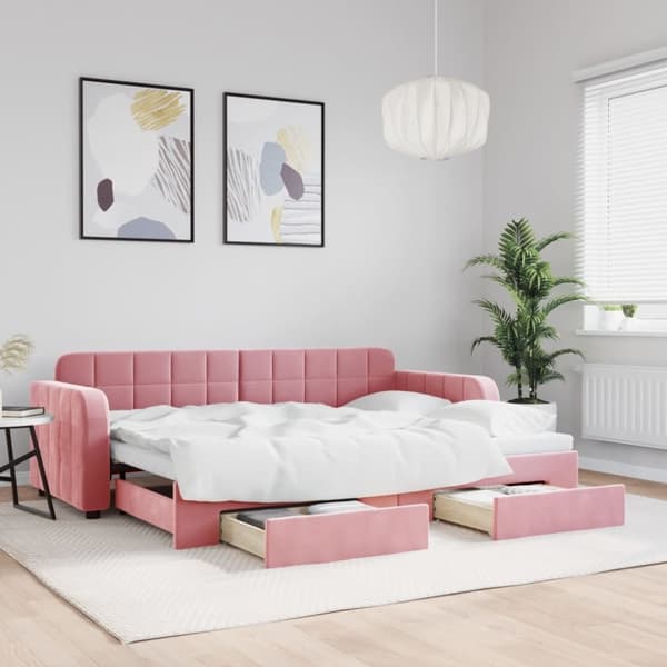 vidaXL Dagbädd utdragbar med lådor rosa 80x200 cm sammet