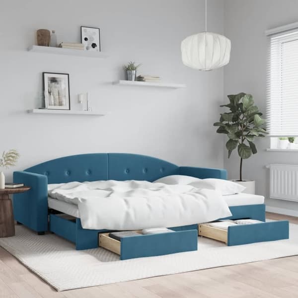 vidaXL daybed med udtræk og skuffer 80x200 cm stof blå