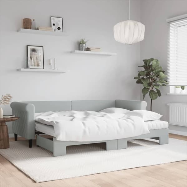 vidaXL daybed med udtræk og madras 80x200 cm velour lysegrå