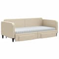 Miniatyrbillede 4 af 11: vidaXL daybed med udtræk og skuffer 90x200 cm stof cremefarvet