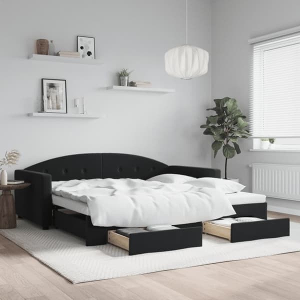 vidaXL daybed med udtræk og skuffer 100x200 cm velour sort