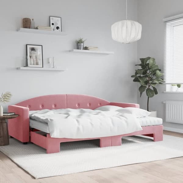 vidaXL daybed med udtræk og madras 80x200 cm velour lyserød