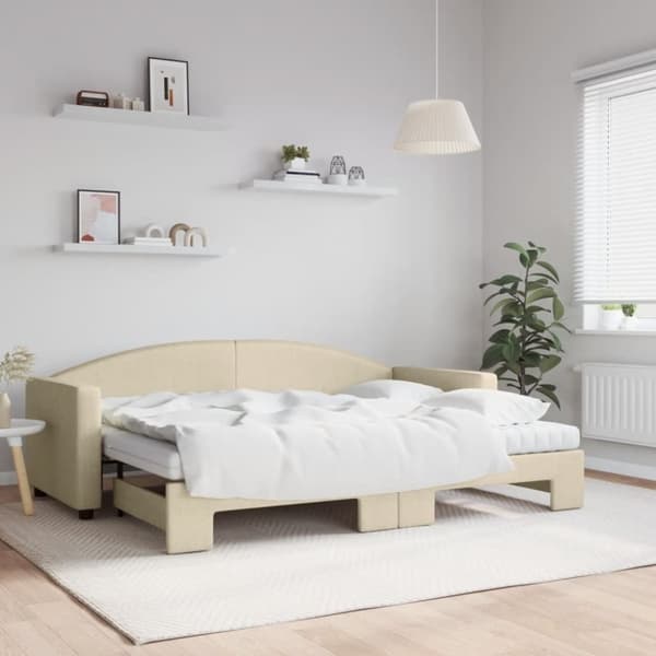 vidaXL daybed med udtræk og madras 80x200 cm stof cremefarvet