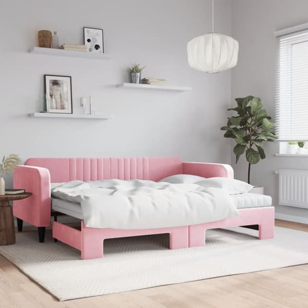 vidaXL daybed med udtræk og madras 90x200 cm velour lyserød