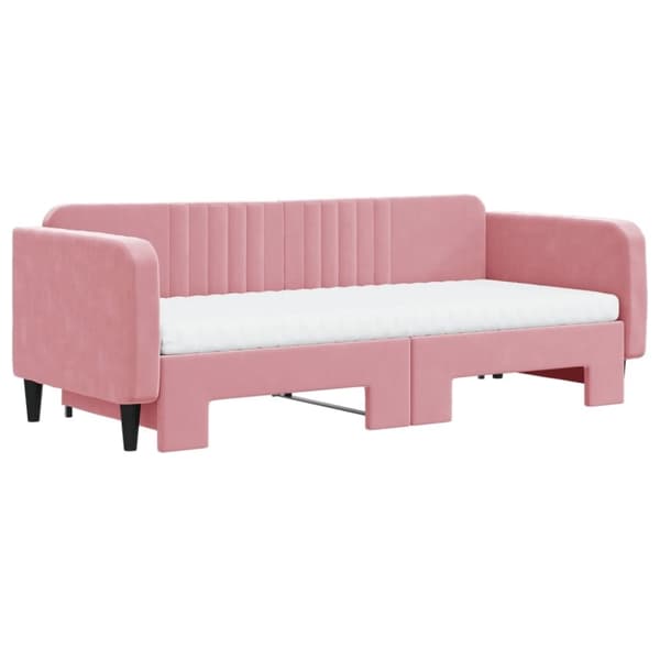 vidaXL daybed med udtræk og madras 90x200 cm velour lyserød