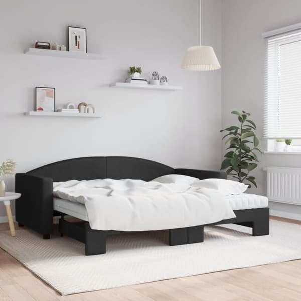 vidaXL daybed med udtræk og madras 90x190 cm stof sort