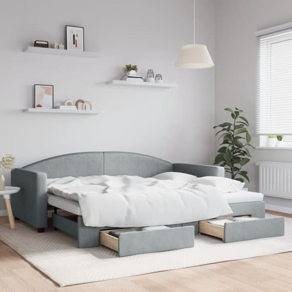 vidaXL daybed med udtræk og skuffer 90x200 cm stof lysegrå