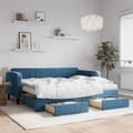 Miniatyrbillede 2 af 11: vidaXL daybed med udtræk og skuffer 90x200 cm velour blå