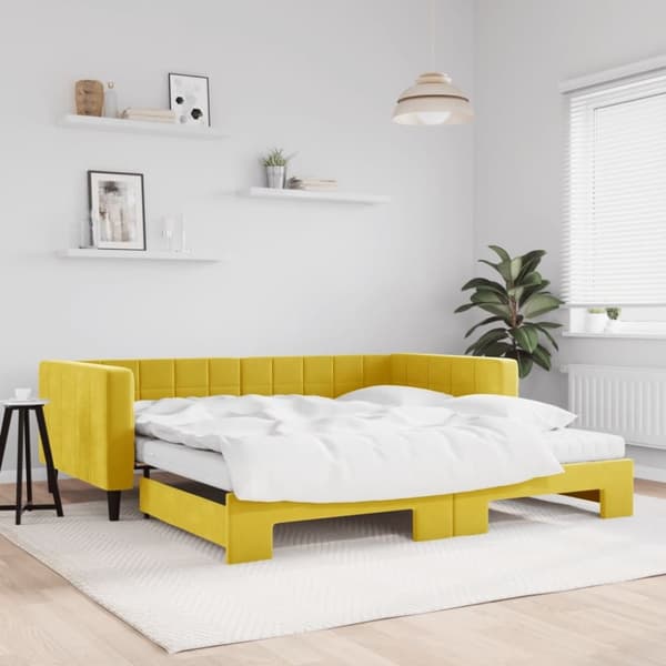 vidaXL daybed med udtræk og madras 100x200 cm velour gul
