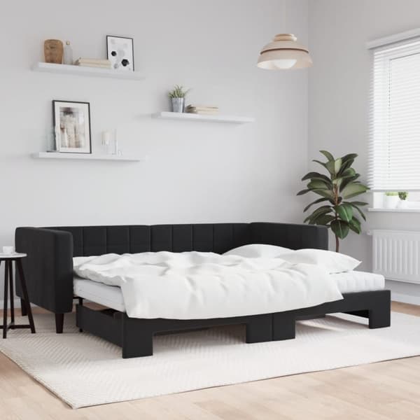 vidaXL daybed med udtræk og madras 90x200 cm velour sort
