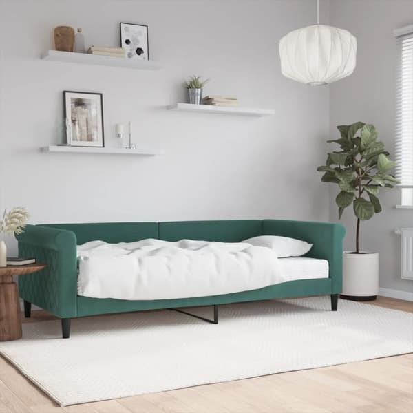 vidaXL daybed med madras 90x200 cm velour mørkegrøn