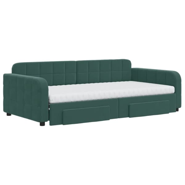 vidaXL daybed med udtræk og skuffer 100x200 cm velour mørkegrøn