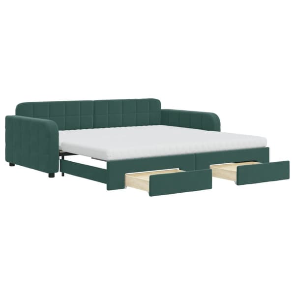 vidaXL daybed med udtræk og skuffer 100x200 cm velour mørkegrøn