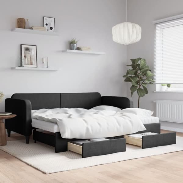 vidaXL daybed med udtræk og skuffer 90x190 cm stof sort