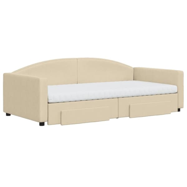 vidaXL daybed med udtræk og skuffer 100x200 cm stof cremefarvet