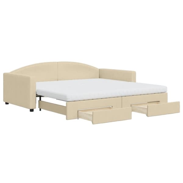 vidaXL daybed med udtræk og skuffer 100x200 cm stof cremefarvet