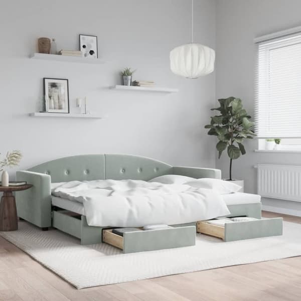 vidaXL daybed med udtræk og skuffer 90x200 cm velour lysegrå