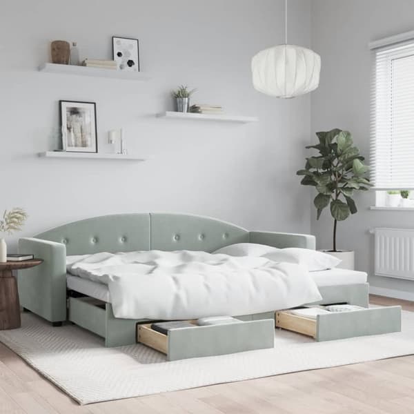 vidaXL daybed med udtræk og skuffer 80x200 cm velour lysegrå