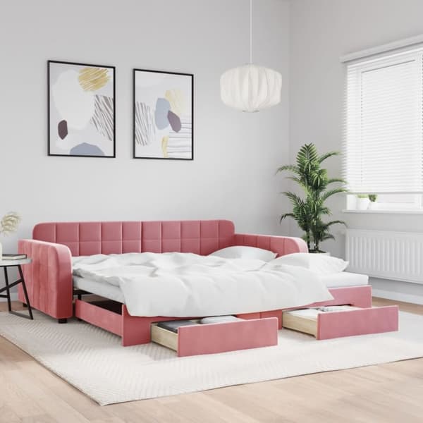 vidaXL Dagbädd utdragbar med lådor rosa 100x200 cm sammet