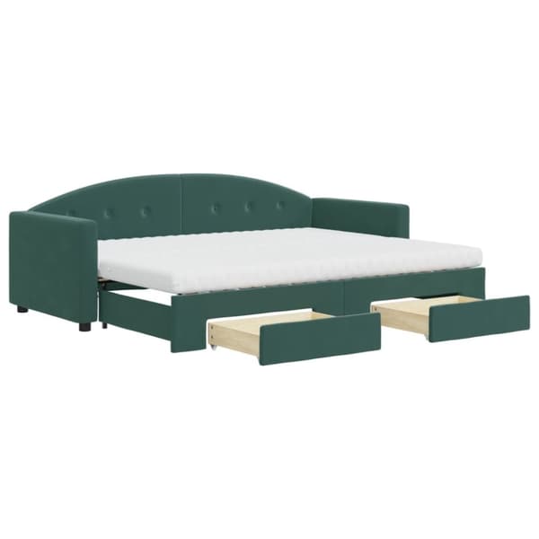 vidaXL daybed med udtræk og skuffer 80x200 cm velour mørkegrøn