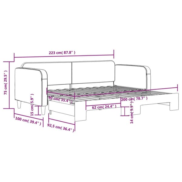 vidaXL daybed med udtræk 90x200 cm stof lysegrå