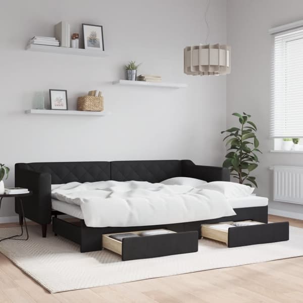 vidaXL daybed med udtræk og skuffer 80x200 cm stof sort