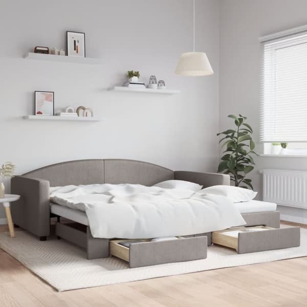 vidaXL daybed med udtræk og skuffer 100x200 cm stof gråbrun