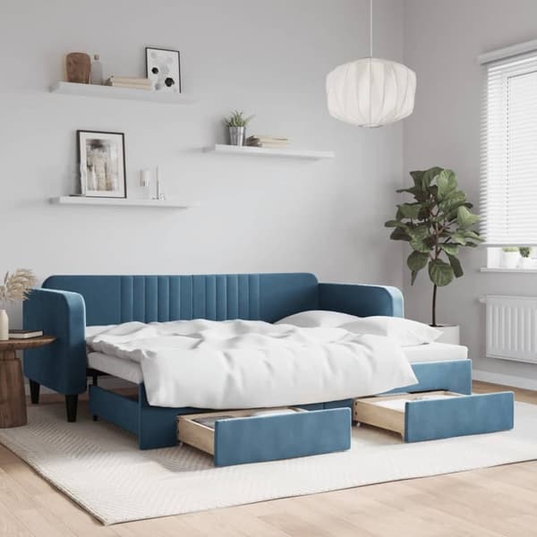 vidaXL daybed med udtræk og skuffer 80x200 cm stof blå