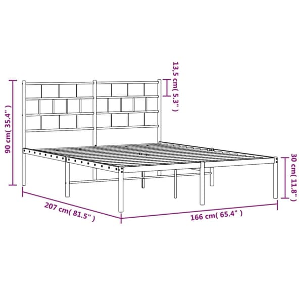 vidaXL Sengeramme i metall med sengegavl hvit 160x200 cm
