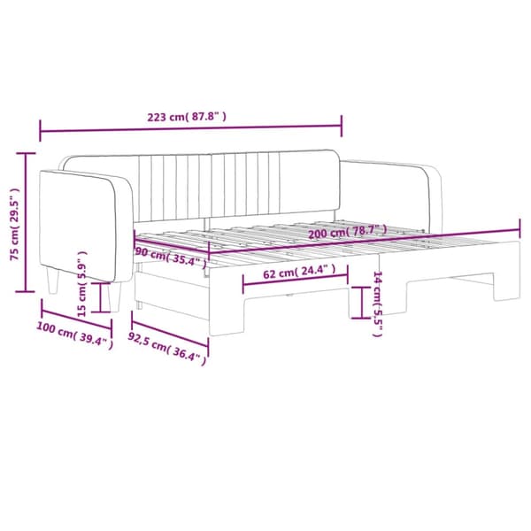 vidaXL daybed med udtræk 90x200 cm velour lysegrå