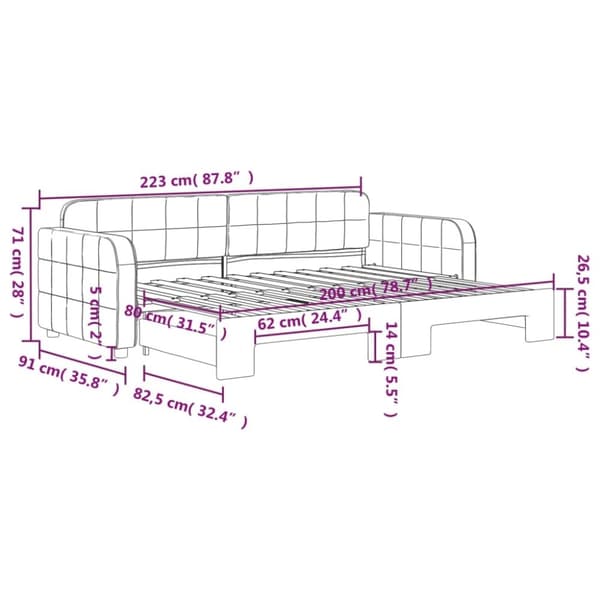 vidaXL daybed med udtræk 80x200 cm velour lysegrå
