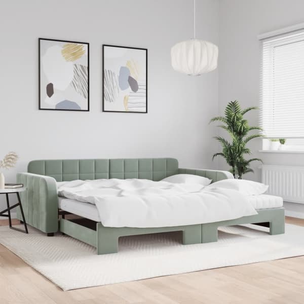 vidaXL daybed med udtræk og madras 100x200 cm velour lysegrå