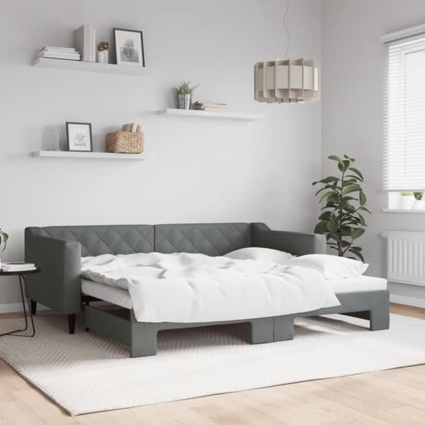 vidaXL Dagbädd utdragbar mörkgrå 90x190 cm tyg