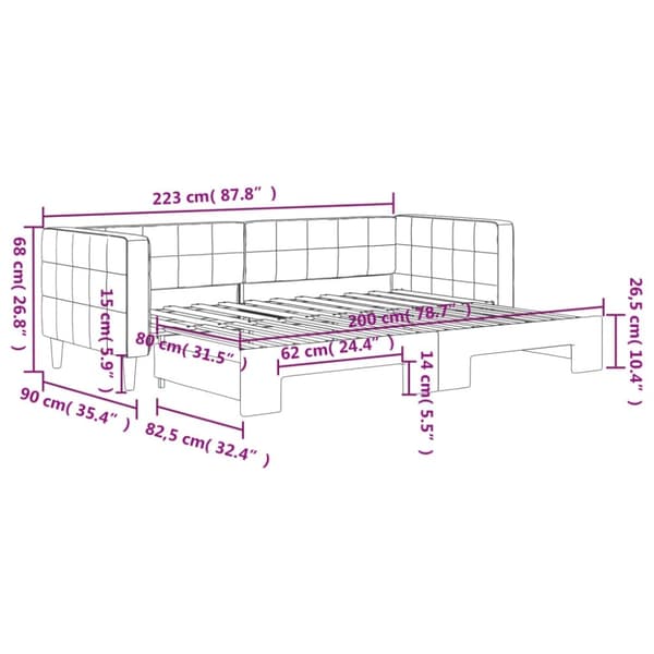 vidaXL daybed med udtræk 80x200 cm velour lyserød