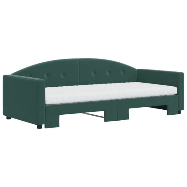 vidaXL daybed med udtræk og madras 90x200 cm velour mørkegrøn
