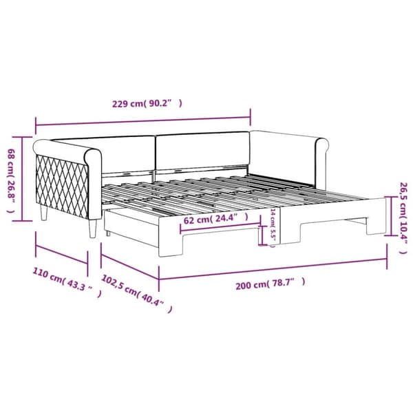 vidaXL daybed med udtræk 100x200 cm velour lysegrå