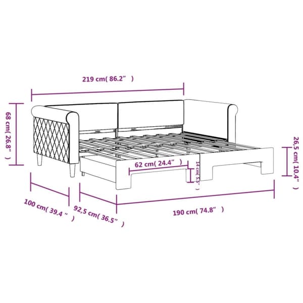 vidaXL daybed med udtræk 90x190 cm velour sort
