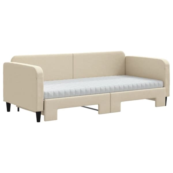 vidaXL daybed med udtræk og madras 90x200 cm stof cremefarvet