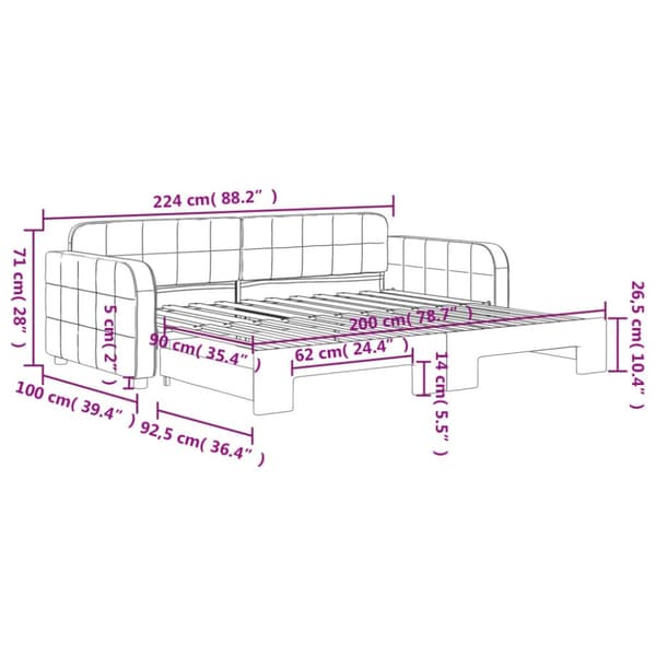 vidaXL daybed med udtræk 90x200 cm velour lysegrå