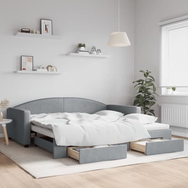 vidaXL daybed med udtræk og skuffer 100x200 cm stof lysegrå