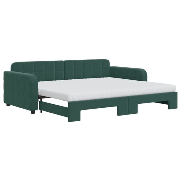 vidaXL daybed med udtræk og madras 90x200 cm velour mørkegrøn