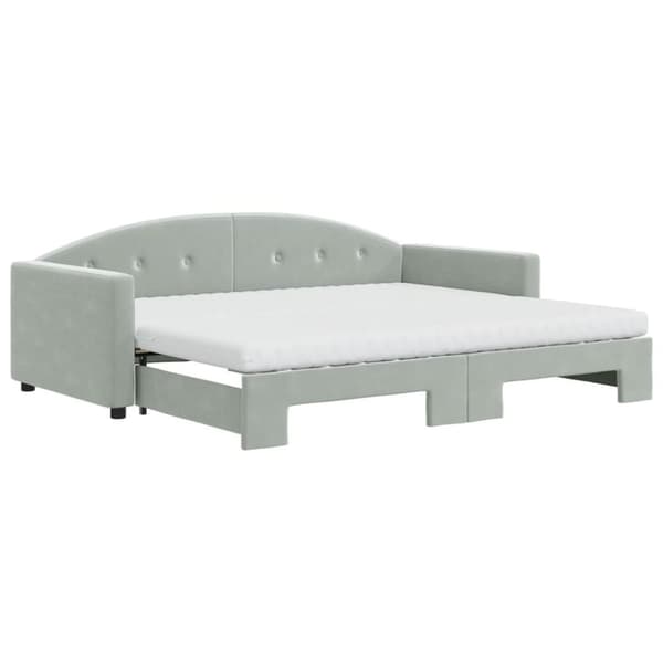 vidaXL daybed med udtræk og madras 90x190 cm velour lysegrå