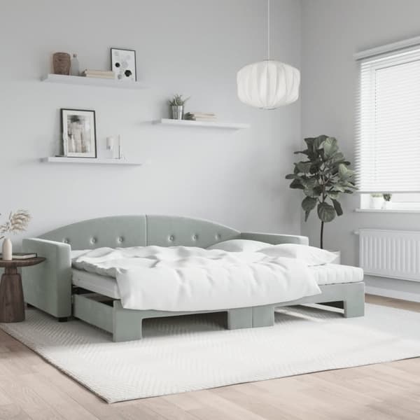 vidaXL daybed med udtræk og madras 90x190 cm velour lysegrå
