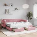 Miniatyrbillede 2 af 11: vidaXL daybed med udtræk og skuffer 80x200 cm velour lyserød