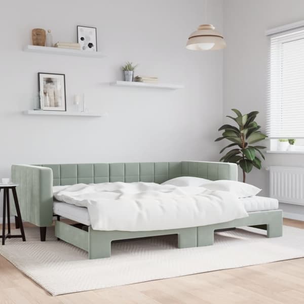 vidaXL daybed med udtræk og madras 90x190 cm velour lysegrå