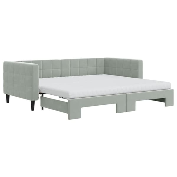 vidaXL daybed med udtræk og madras 90x190 cm velour lysegrå