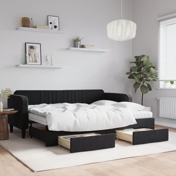 vidaXL daybed med udtræk og skuffer 80x200 cm velour sort