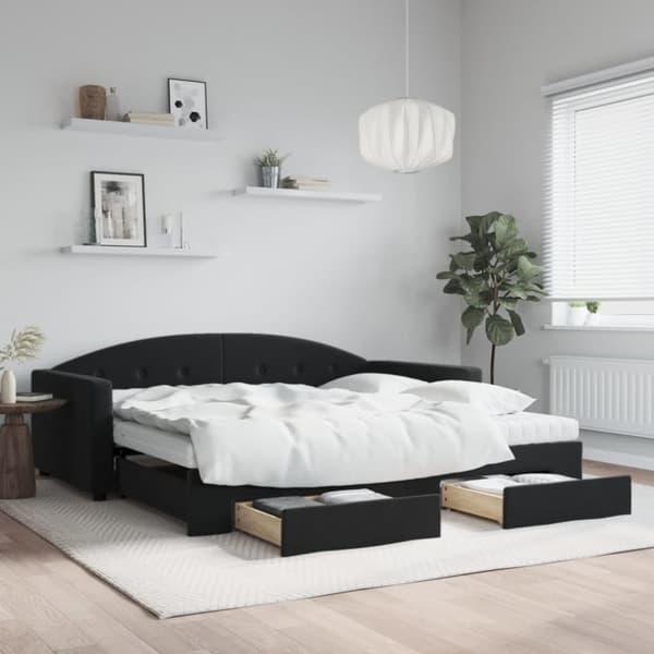 vidaXL daybed med udtræk og skuffer 100x200 cm velour sort