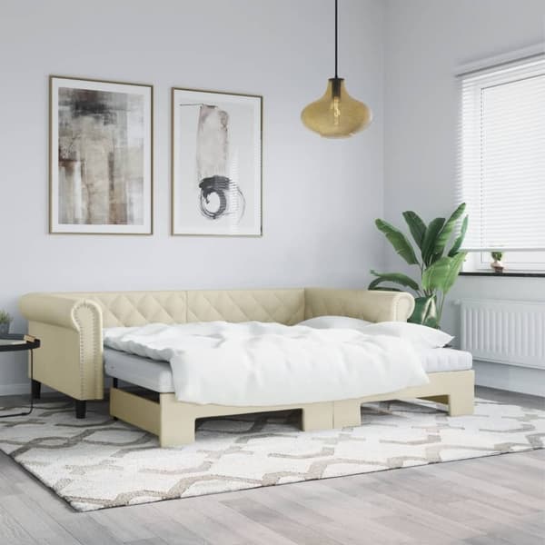 vidaXL daybed med udtræk 90x200 cm kunstlæder cremefarvet